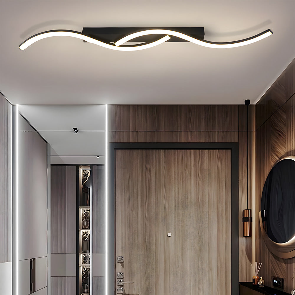 Modern Black Linear Flush Mount Wave LED Ceiling Lights for Bedroom