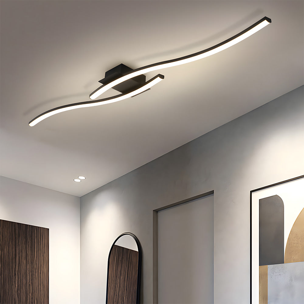Modern Black Linear Flush Mount Wave LED Ceiling Lights for Bedroom