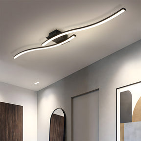 Modern Black Linear Flush Mount Wave LED Ceiling Lights for Bedroom