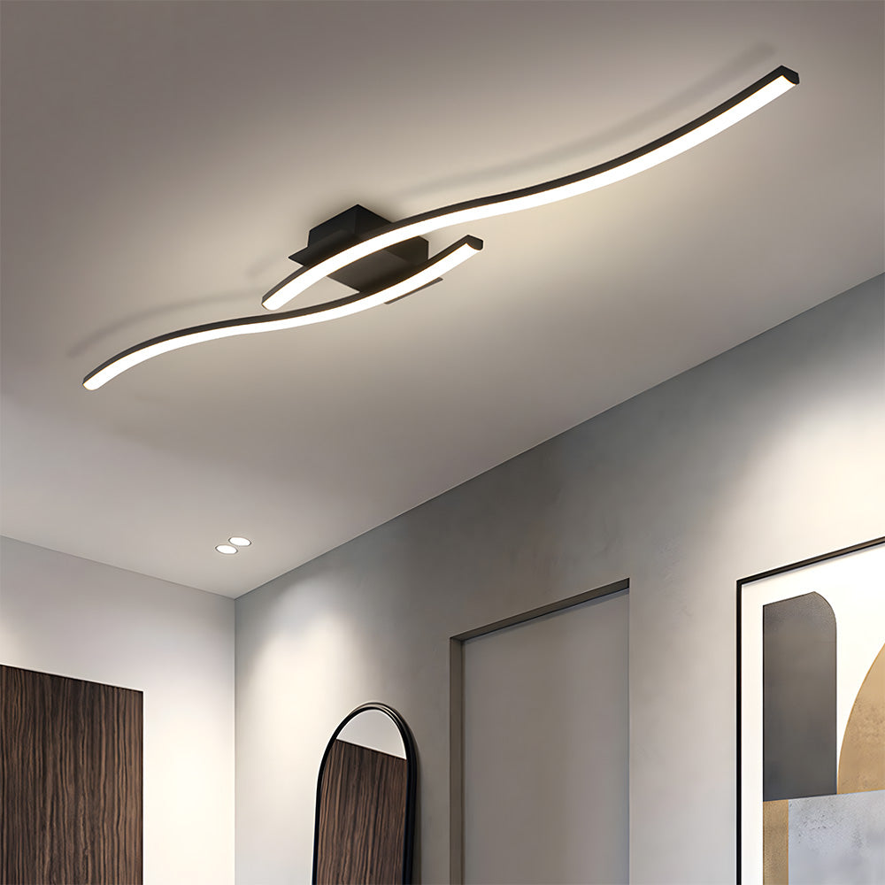 Modern Black Linear Flush Mount Wave LED Ceiling Lights for Bedroom