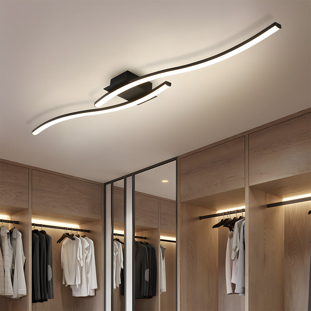 Modern Black Linear Flush Mount Wave LED Ceiling Lights for Bedroom