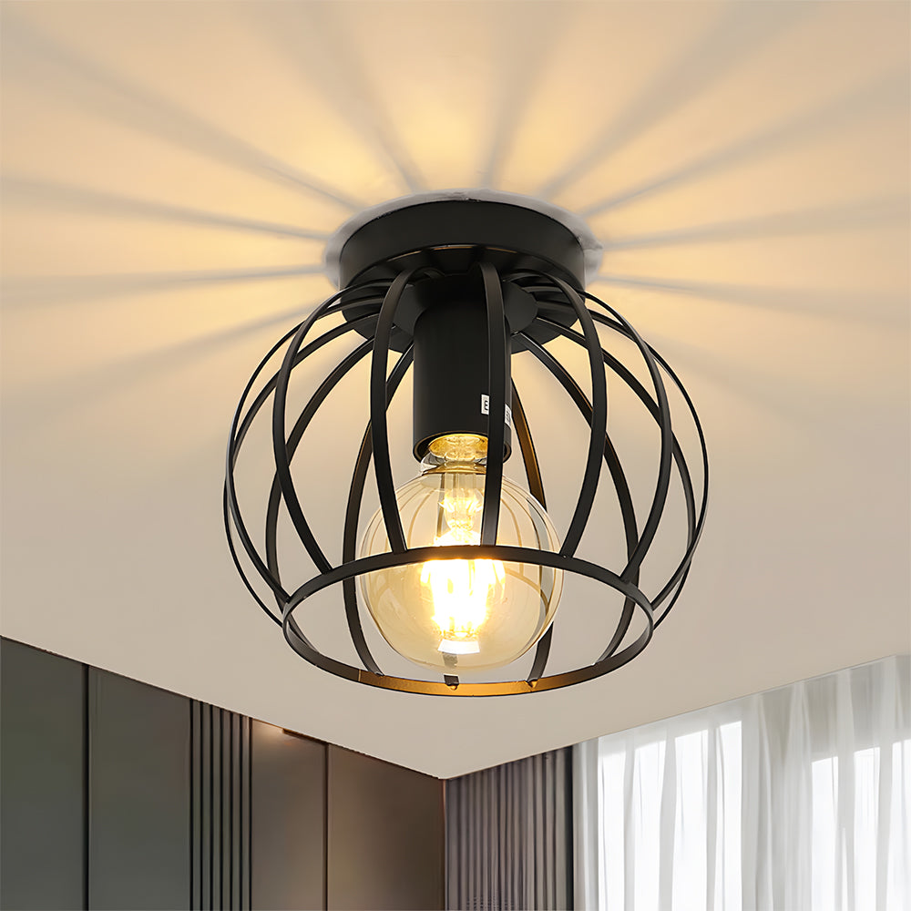 Metal Cage Ceiling Lampshade Black Ceiling Lights for Hallway