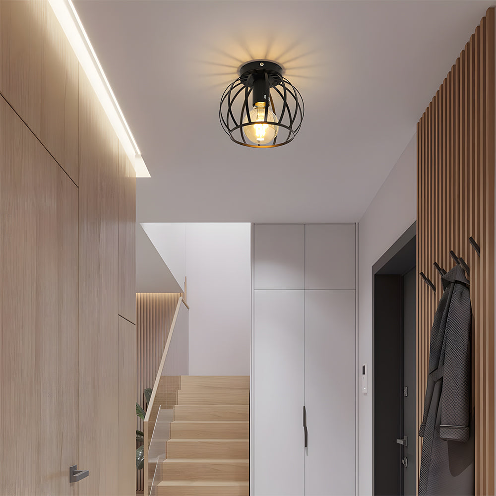 Metal Cage Ceiling Lampshade Black Ceiling Lights for Hallway