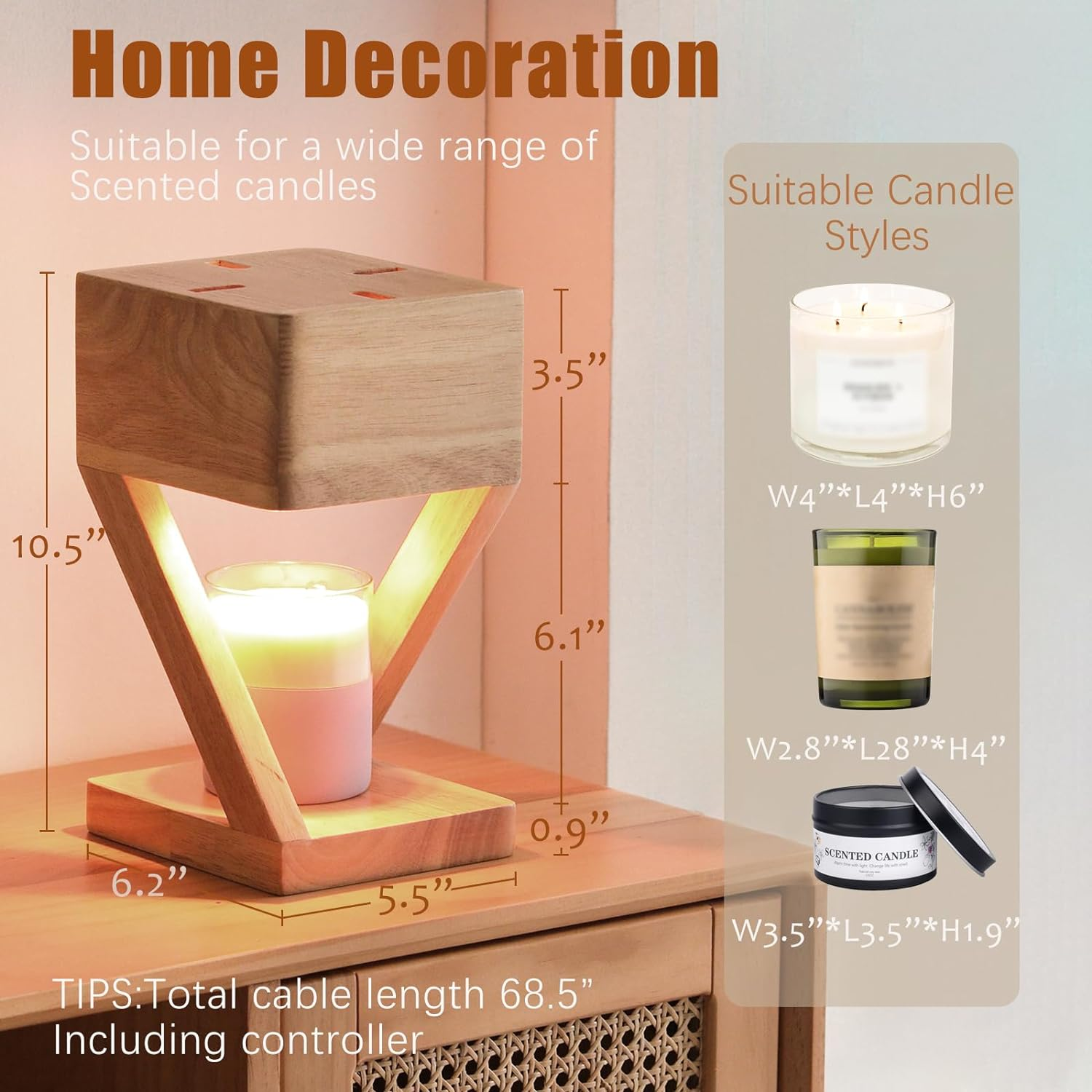 Contemporary Wood Bedroom Square Mini Warming Candle Lamp