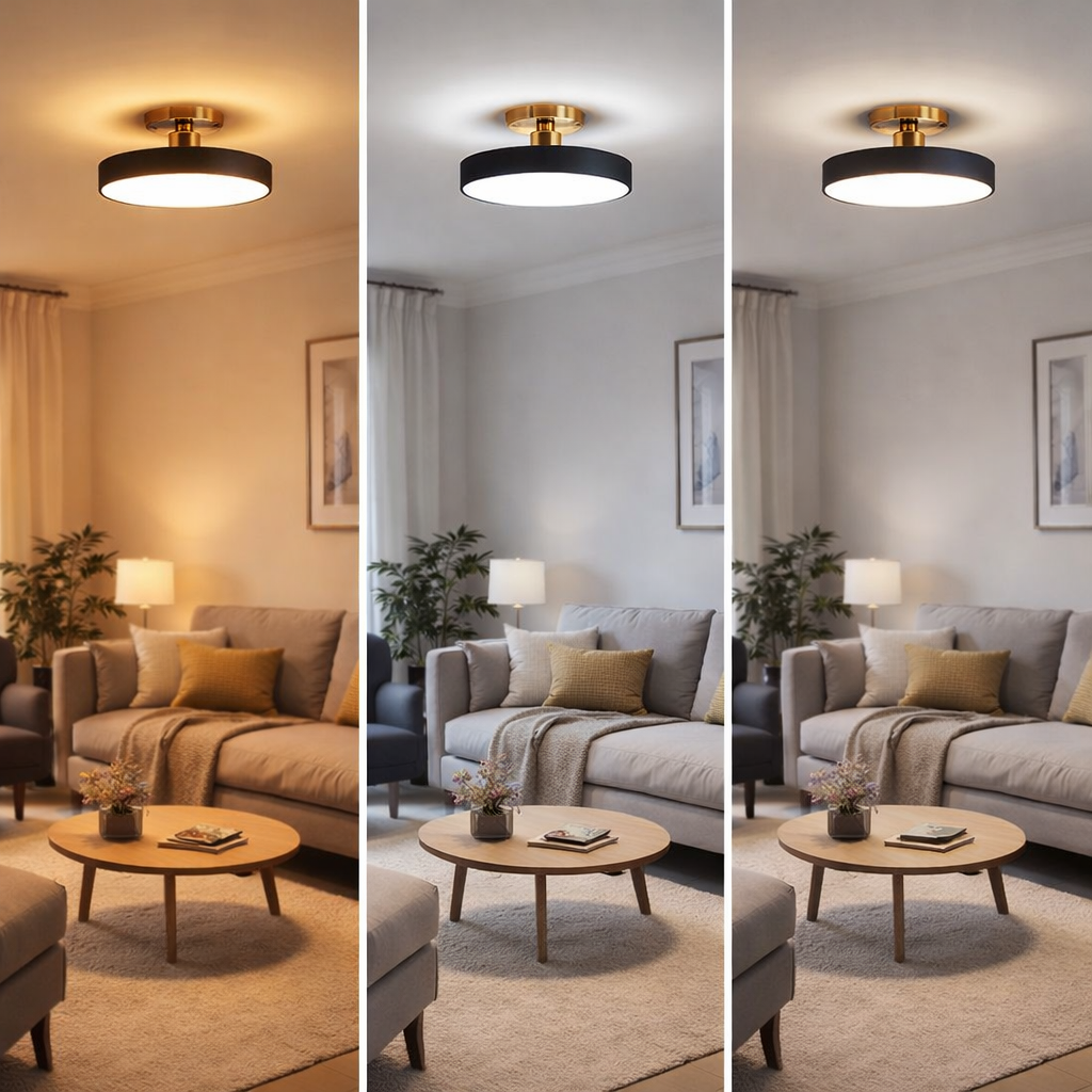 Modern LED Black Circular Semi Flush Ceiling Lights for Living Room