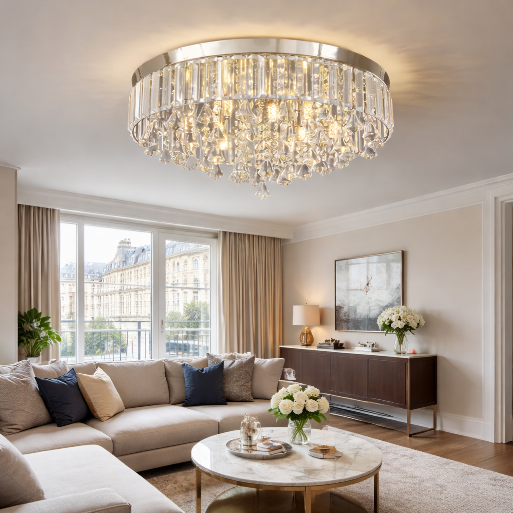 Modern Crystal Ceiling Light Fixture Flush Mount Ceiling Lights for Living Room