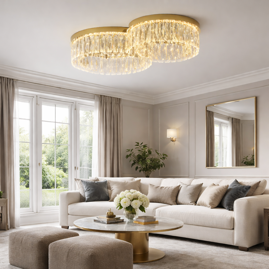 Modern Round Luxury Crystal Flush Ceiling Lights for Living Room