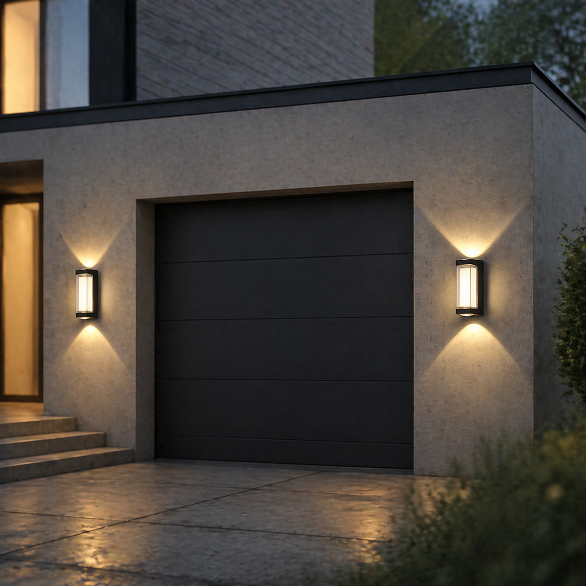 Set of 2 Modern Black LED Up & Down Outdoor Wall Lights