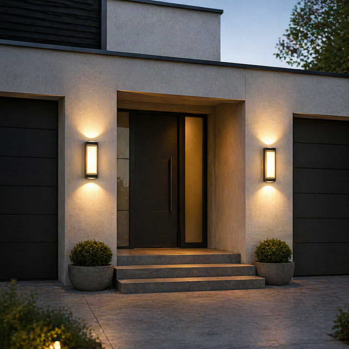 Set of 2 Modern Black LED Up & Down Outdoor Wall Lights