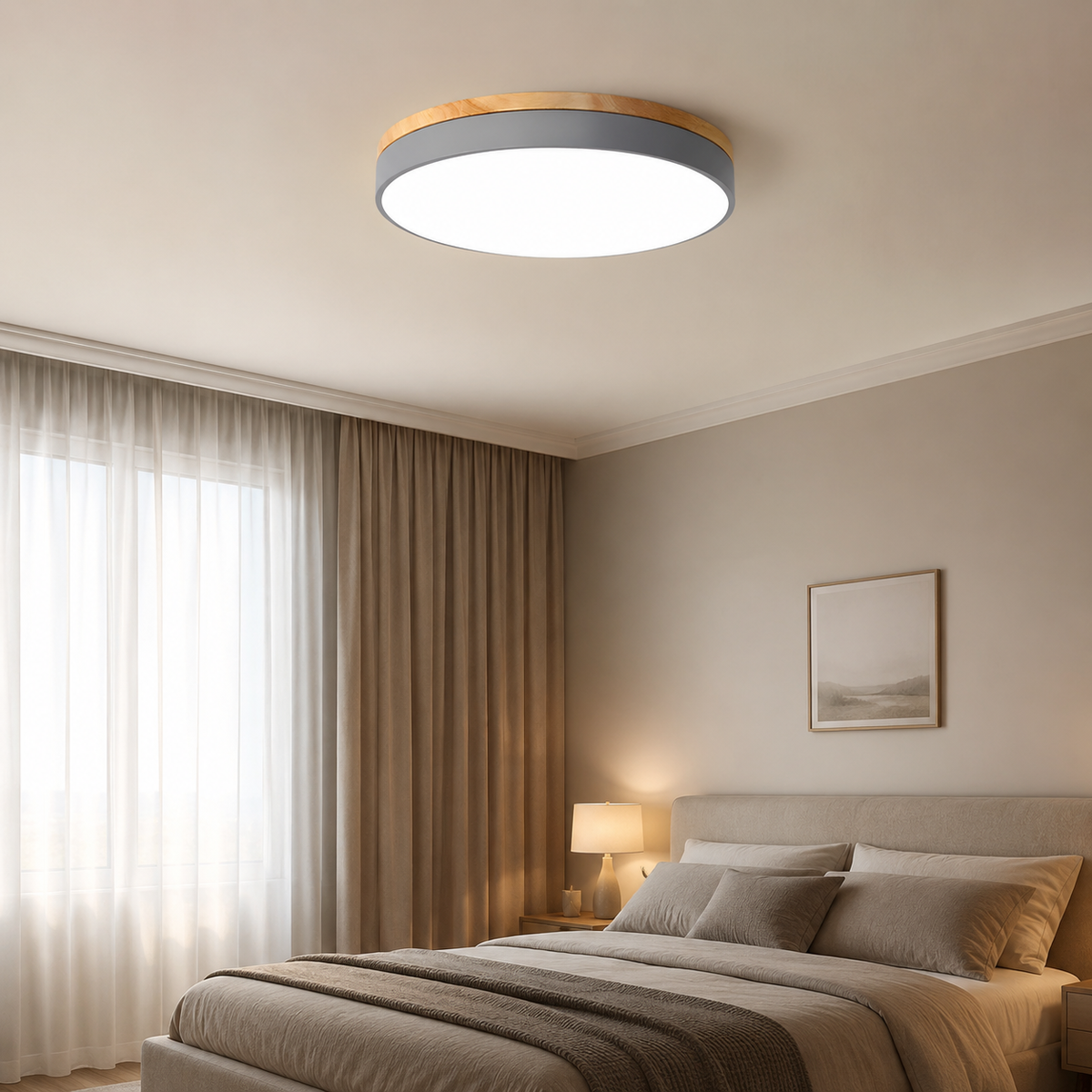 Wooden Round Shape Flush Ceiling Lights For Living Room