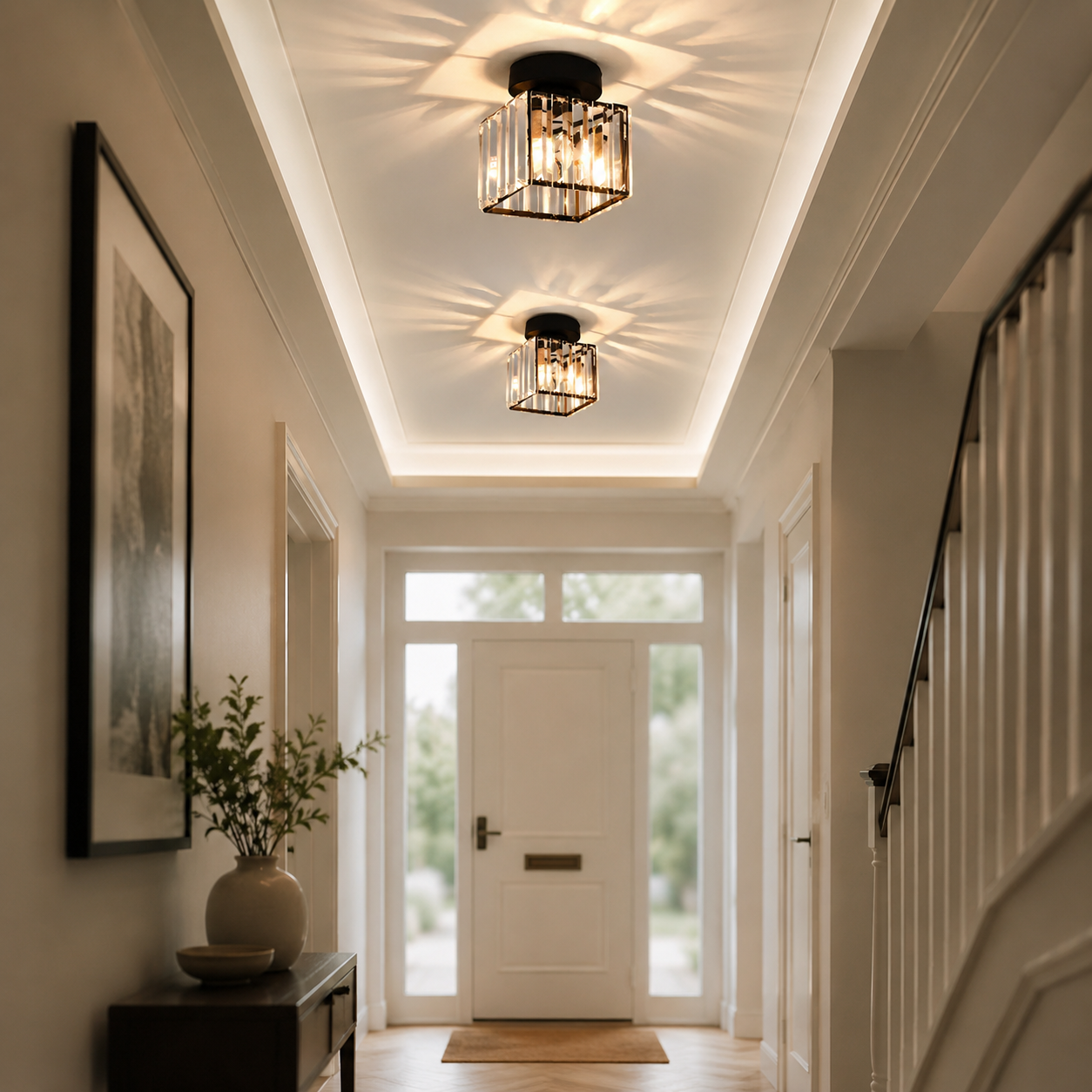 Semi Flush Mount Ceiling Lights, Modern Crystal Hallway Ceiling Lamp