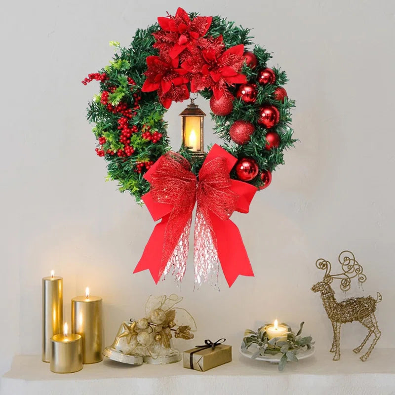 Refined Red Christmas Wreath Ornament With LED Christmas Lightings