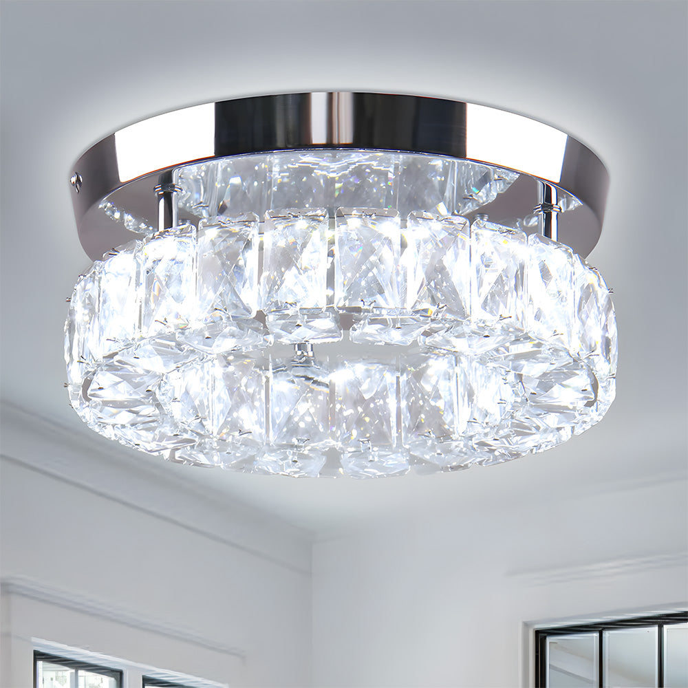 Circular Crystal Stainless Steel LED Flush Ceiling Light for Hallway