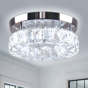 Circular Crystal Stainless Steel LED Flush Ceiling Light for Hallway