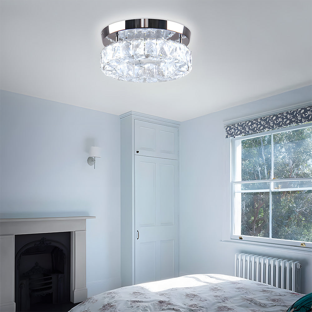 Circular Crystal Stainless Steel LED Flush Ceiling Light for Hallway