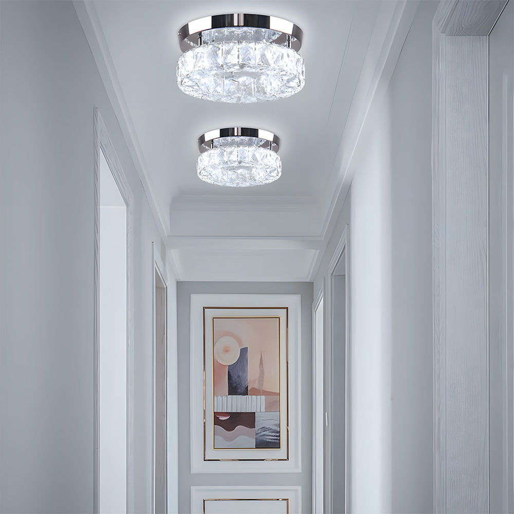 Circular Crystal Stainless Steel LED Flush Ceiling Light for Hallway