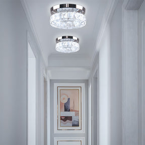 Circular Crystal Stainless Steel LED Flush Ceiling Light for Hallway