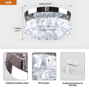 Circular Crystal Stainless Steel LED Flush Ceiling Light for Hallway