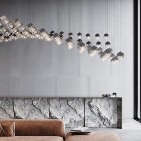 Luxury Lobby LED Cube Irregular Crystal Pendant Light