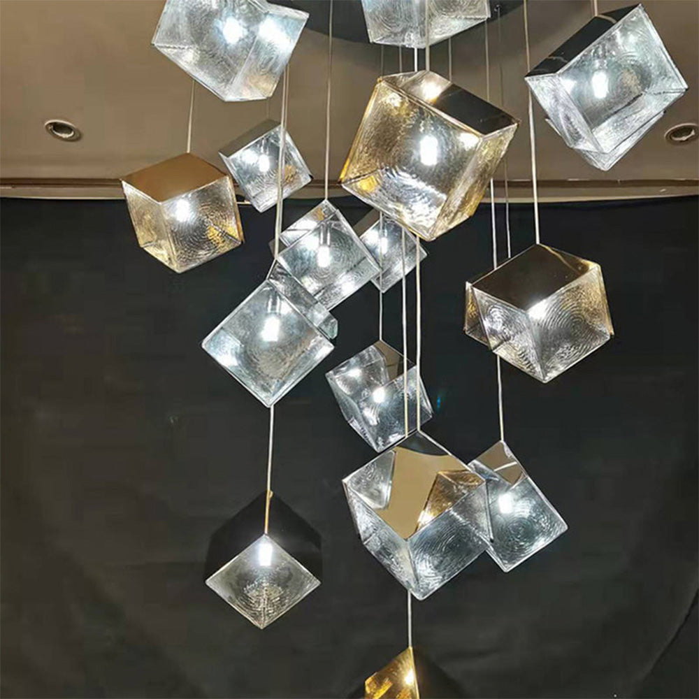 Luxury Lobby LED Cube Irregular Crystal Pendant Light