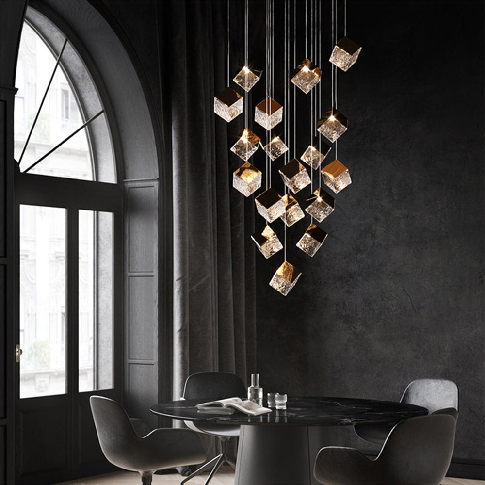 Luxury Lobby LED Cube Irregular Crystal Pendant Light