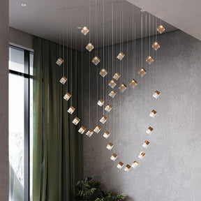 Luxury Lobby LED Cube Irregular Crystal Pendant Light