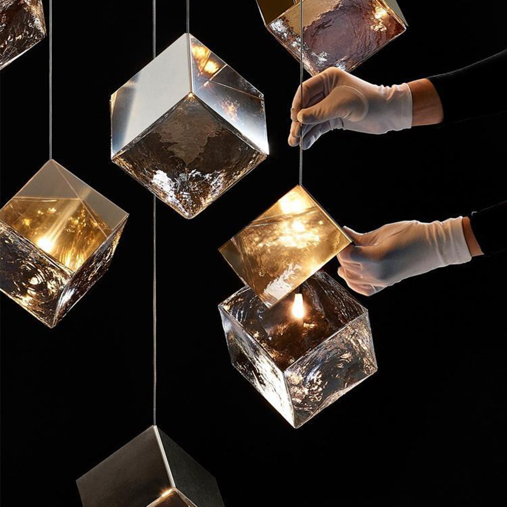 Luxury Lobby LED Cube Irregular Crystal Pendant Light