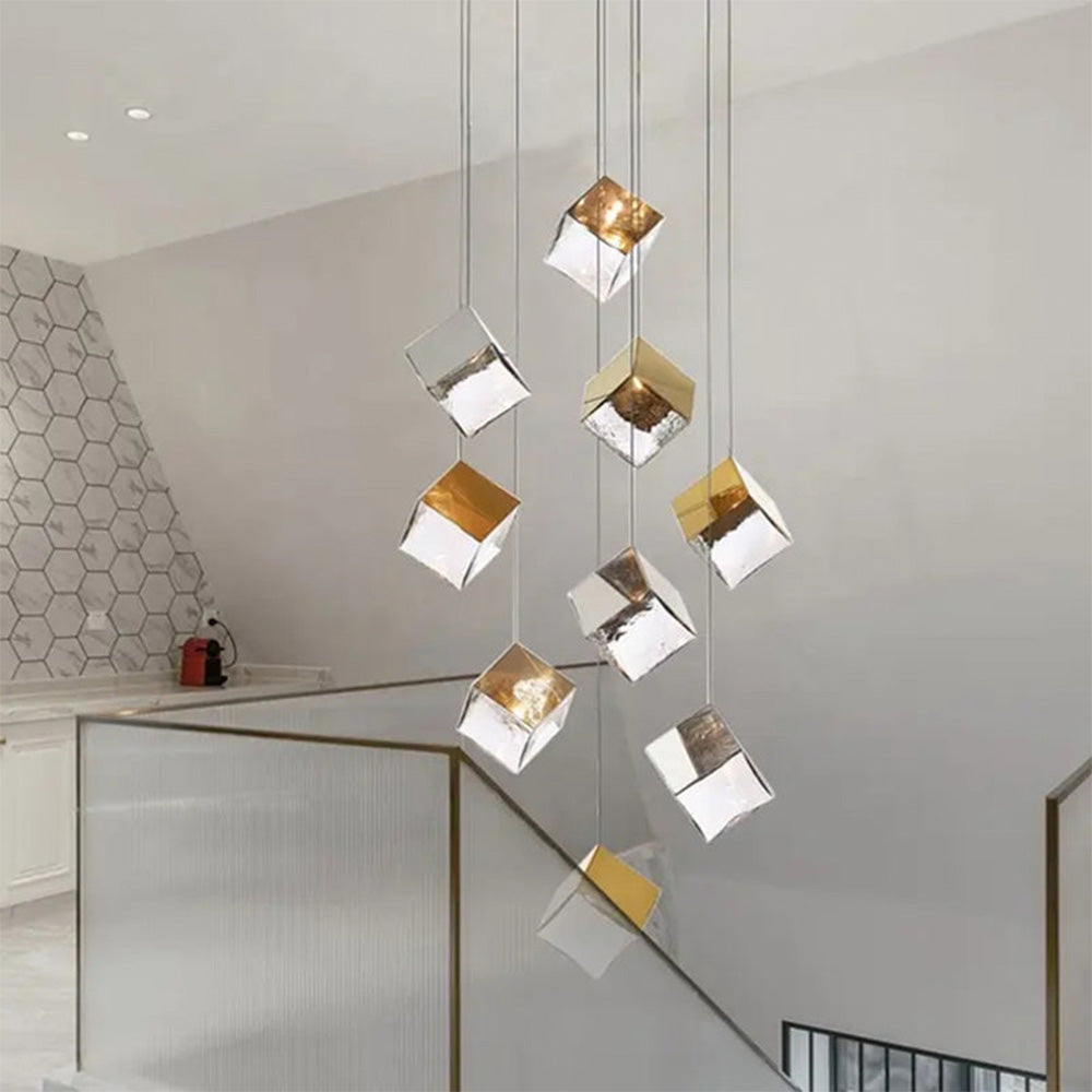 Luxury Lobby LED Cube Irregular Crystal Pendant Light