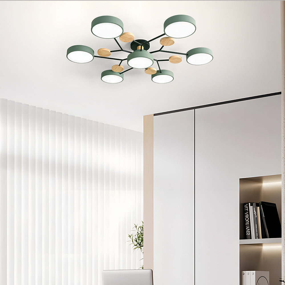 Contemporary Round Iron LED Semi-Flush Chandelier