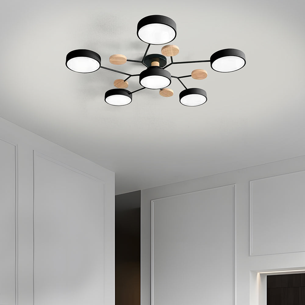 Contemporary Round Iron LED Semi-Flush Chandelier