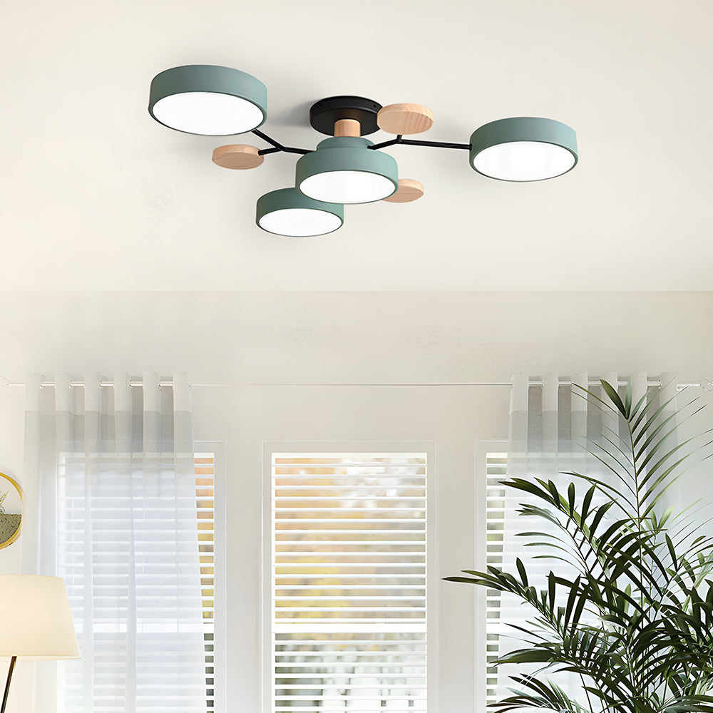 Contemporary Round Iron LED Semi-Flush Chandelier