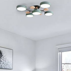 Contemporary Round Iron LED Semi-Flush Chandelier