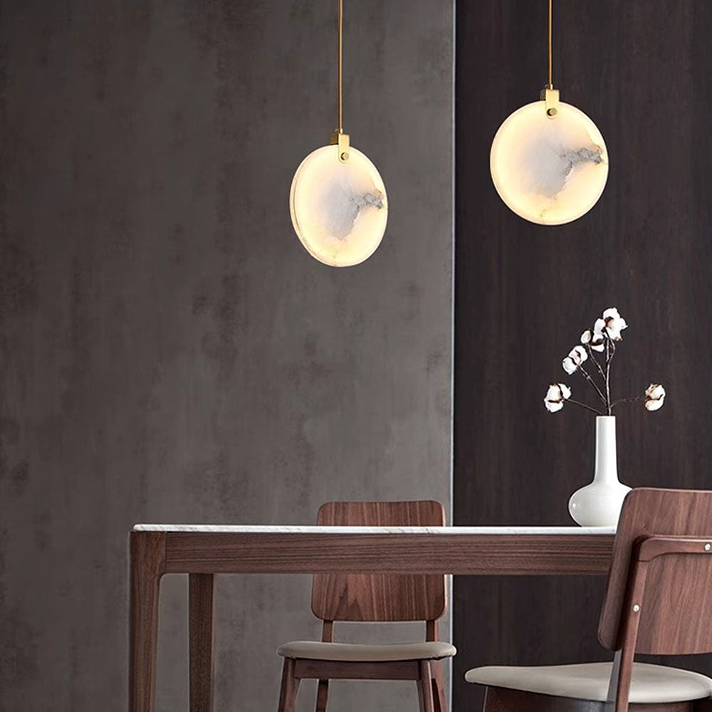 Simple Round LED Alabaster Pendant Lights -Lampsmodern-UK