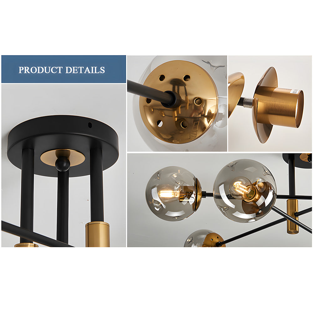 Modern Sputnik Glass Globe Semi Flush Ceiling Light for Living Room