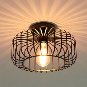 Industrial Black Semi Flush Ceiling Light Fixture, Metal Cage Lampshade Ceiling Hall Lighting