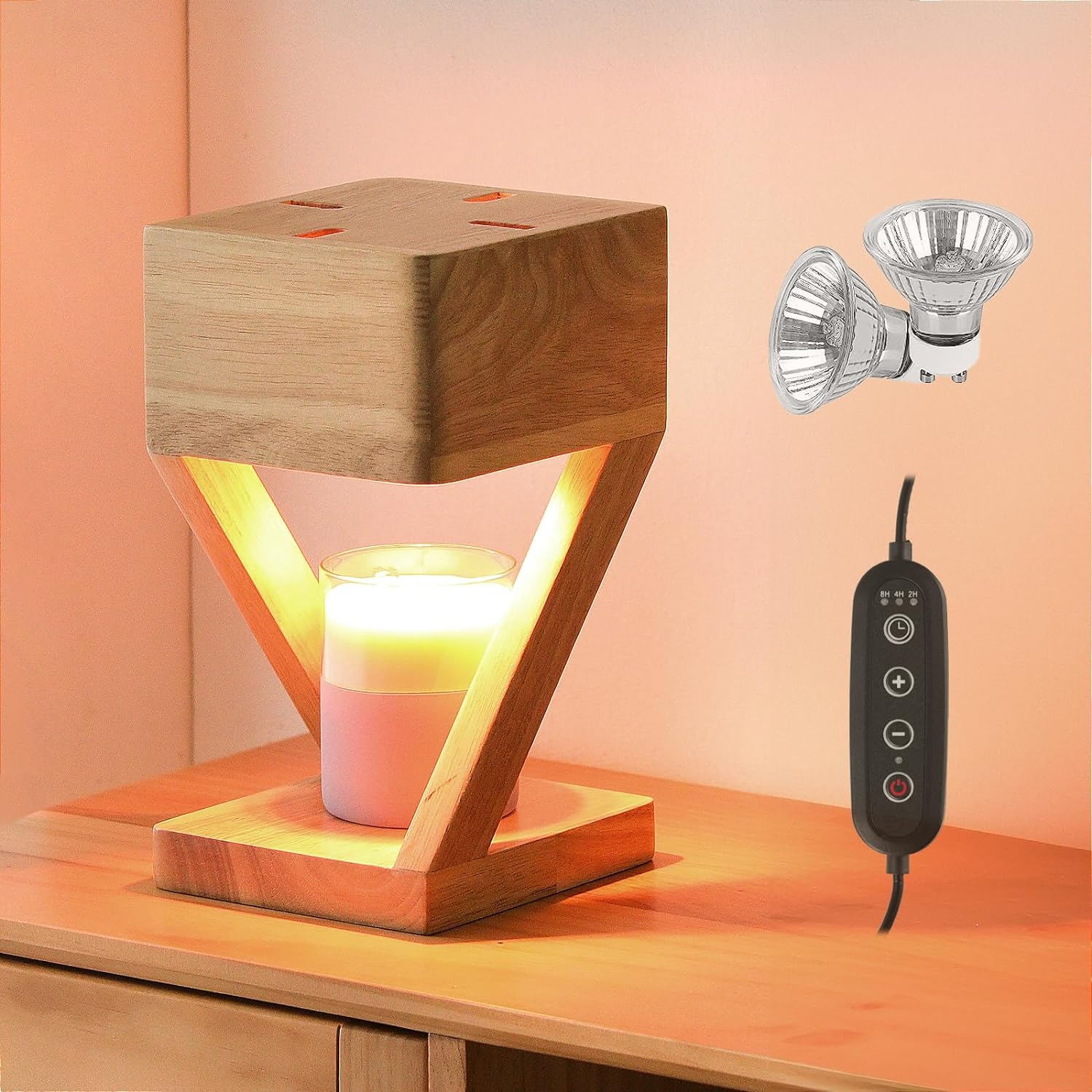 Contemporary Wood Bedroom Square Mini Warming Candle Lamp