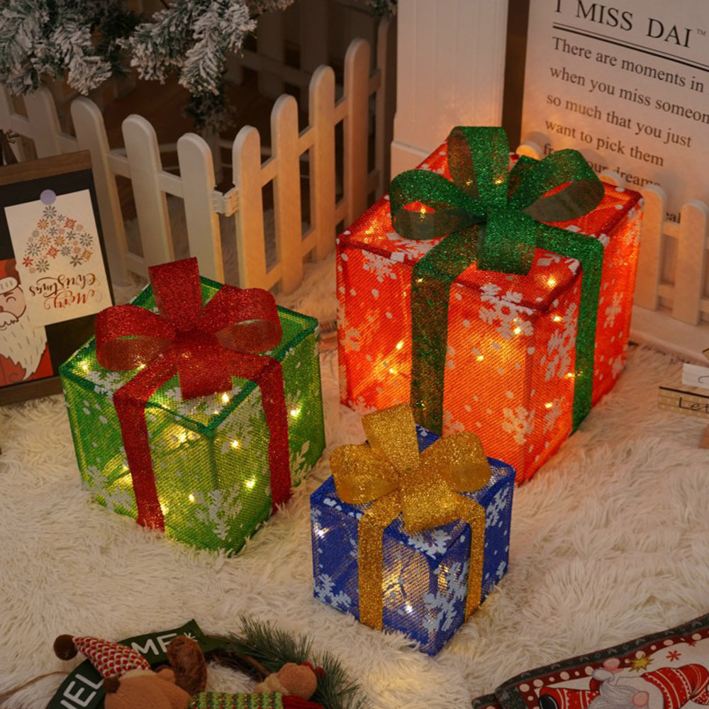 A Set of 3 Pcs Stylish LED Christmas Lighting Boxes Ornaments