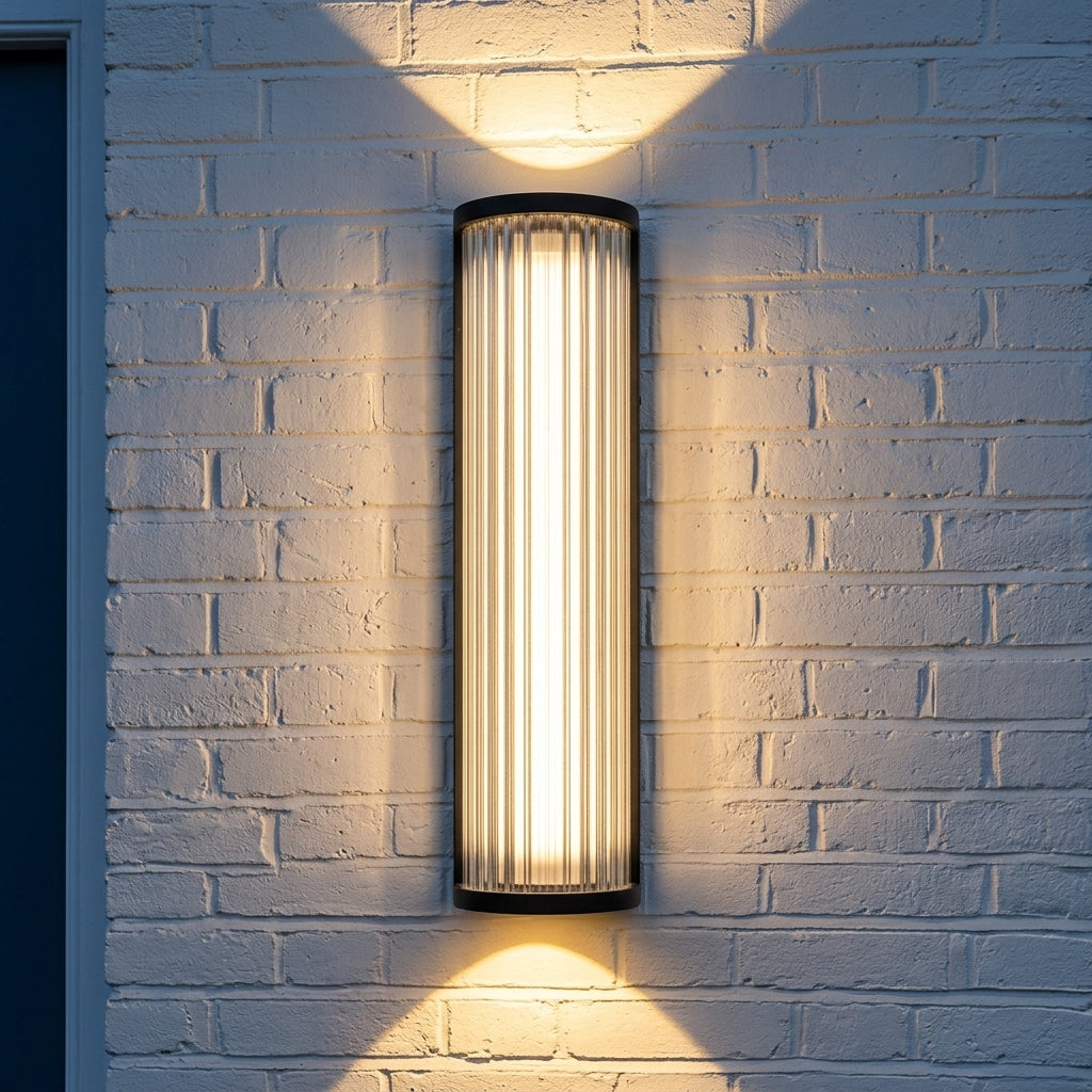 Atlas Fluted Glass Up and Down Outdoor Wall Light