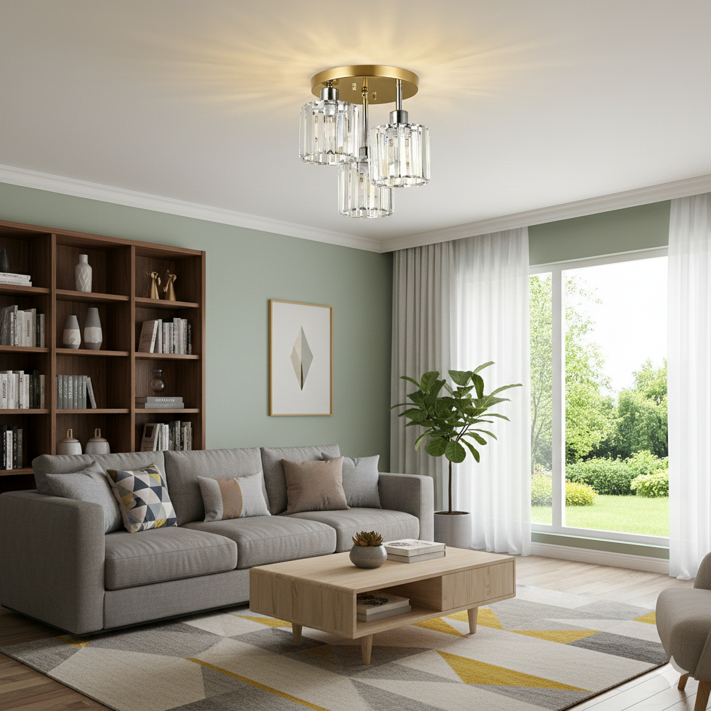 Modern Crystal Semi Flush Bedroom Ceiling Lights