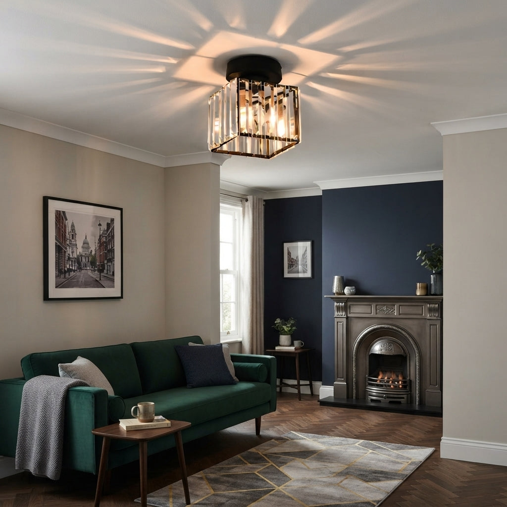 Luna Crystal Square Semi Flush Ceiling Light