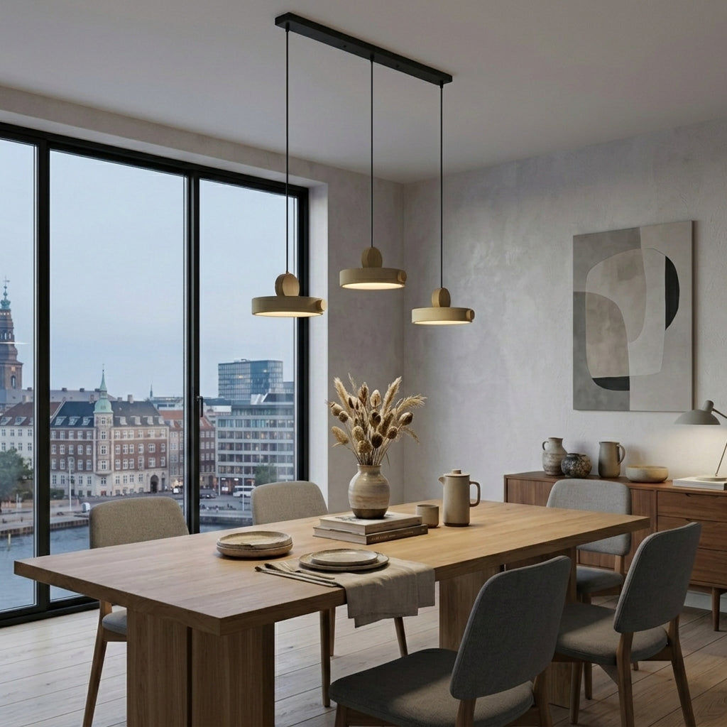 Nordic Circular Disc Iron & Wood Pendant Lights for Dining Area