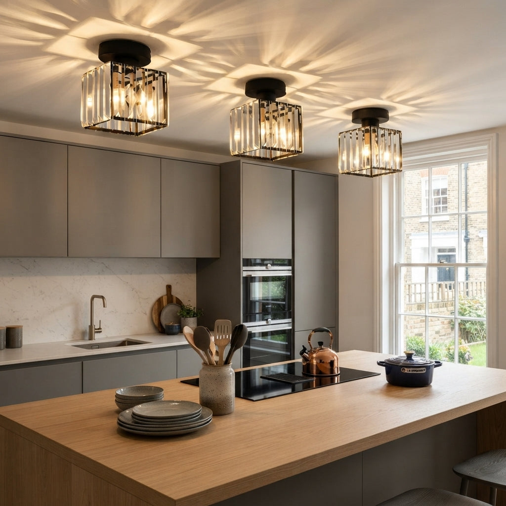 Luna Crystal Square Semi Flush Ceiling Light