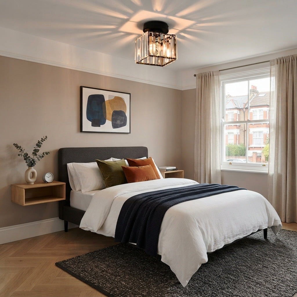 Luna Crystal Square Semi Flush Ceiling Light