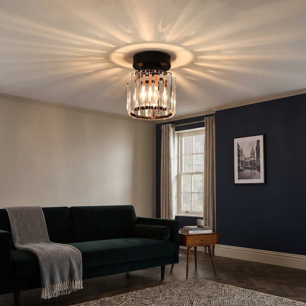 Luna Crystal Square Semi Flush Ceiling Light