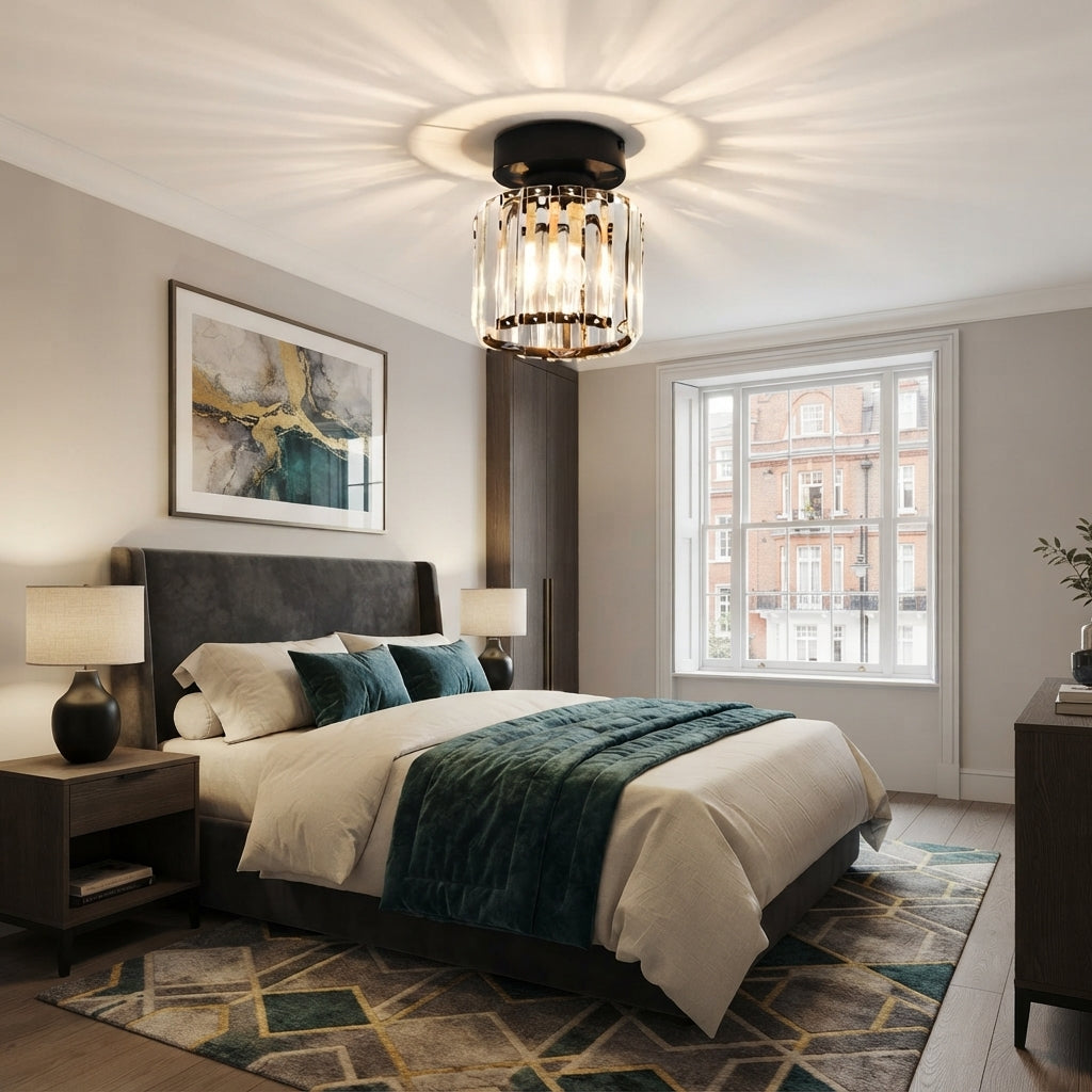Luna Crystal Square Semi Flush Ceiling Light