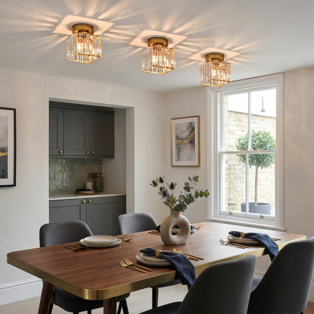 Luna Crystal Square Semi Flush Ceiling Light