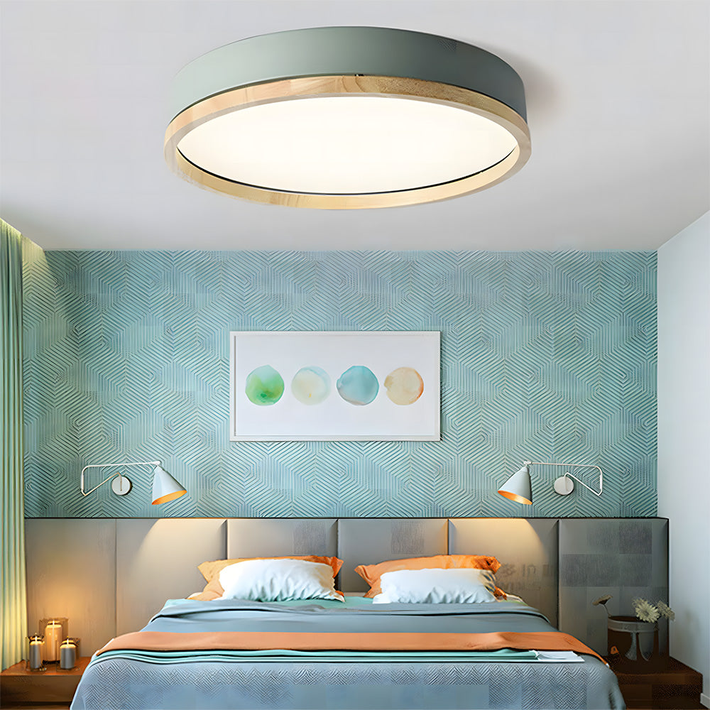 Contemporary Round Flush Mount Wooden Acrylic LED Ceiling Lights for Dining Room