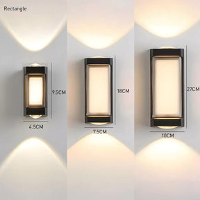 Rectangular wall lights with measurements on a white background