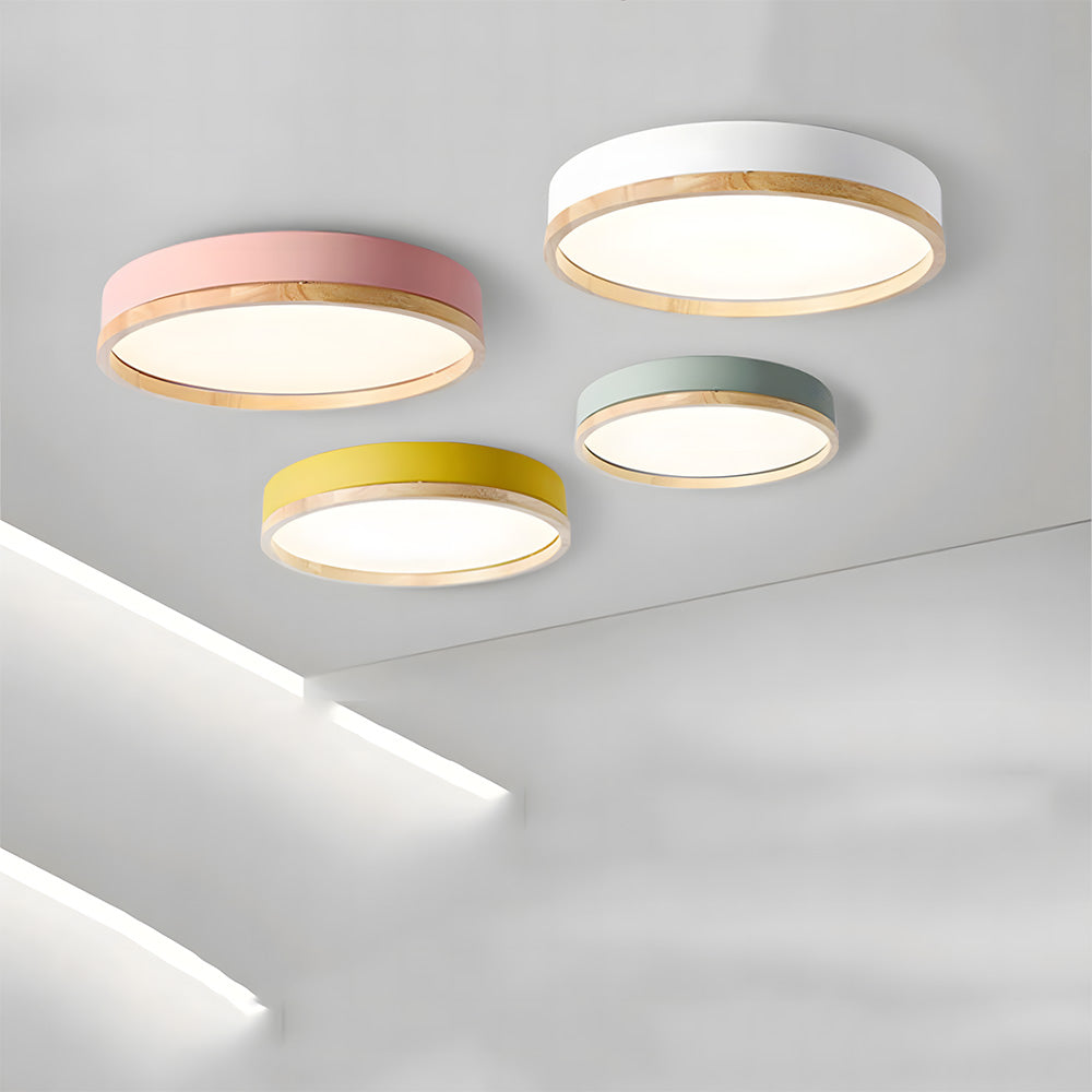 Contemporary Round Flush Mount Wooden Acrylic LED Ceiling Lights for Dining Room