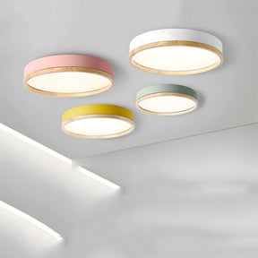 Contemporary Round Flush Mount Wooden Acrylic LED Ceiling Lights for Dining Room